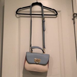 Light Blue and Pink Purse with Top Handle
